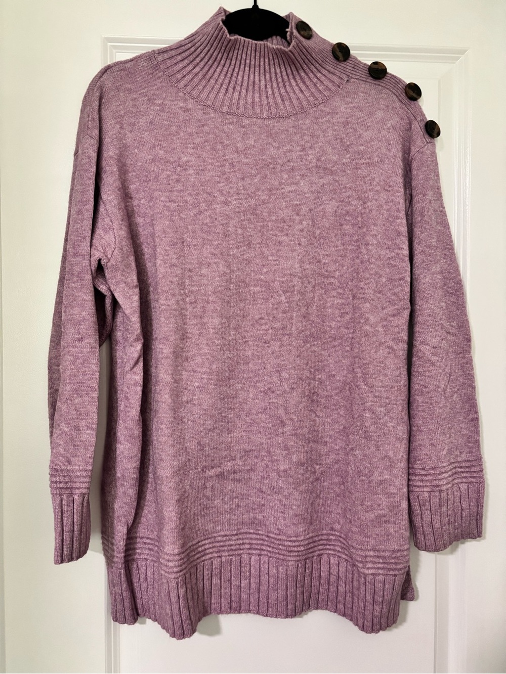 Anthropologie Lavender Button-Shoulder Mock Neck Sweater Size S